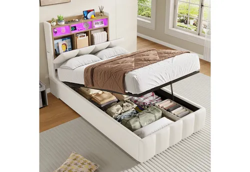 KIMENICH Polsterbett mit LED Beleuchtung und Ladefunktion, 90x200 cm