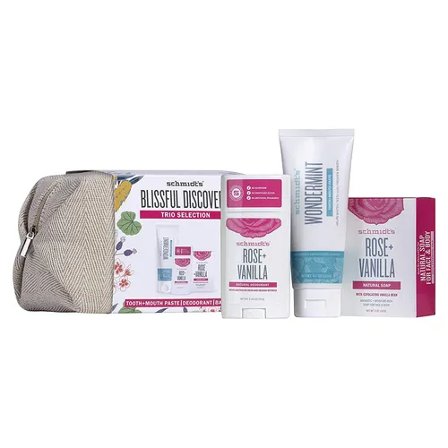 Schmidt´s Geschenkset Rose Kulturtasche mit Seifenstück Zahnpasta und Deodorant