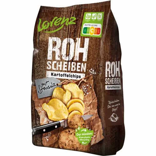 Lorenz Chips Rohscheiben mit Steinsalz, 120g - Rustikale Kartoffelchips mit Schale, schonend im Kessel geröstet. Glutenfrei, laktosefrei und vegan – der perfekte Snack für bewusste Genießer!