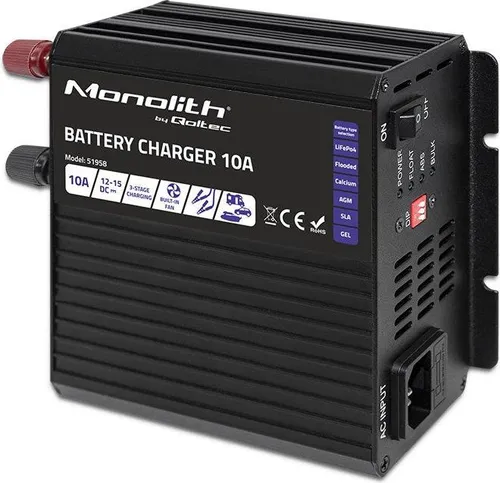 Qoltec Intelligentes Monolith-Ladegerät für LiFePO4 AGM GEL SLA-Batterien | 10 A | 12 V