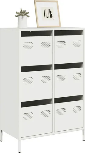 vidaXL Highboard Weiß 68x39x101,5 cm - Stylisches Highboard aus Kaltgewalztem Stahl mit 6 Schubladen, bietet viel Stauraum und ist pflegeleicht – ideal für Wohnzimmer, Schlafzimmer oder Büro.