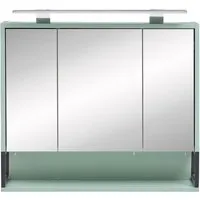 Schildmeyer Spiegelschrank Limone 146032 mit Beleuchtung - Spiegelschrank 70 x 66,1 x 16 cm in mint, 3 verspiegelte Türen mit Dämpfung und LED-Beleuchtung. Ideal für stilvolle Badezimmer mit viel Stauraum.