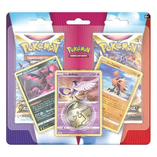 Pokemon Enhanced 2er Pack August 2022 - Legendäre Galar-Formen Arktos, Lavados, Zapdos, 3 holografische Karten und 2 Boosterpacks für Sammler und Spieler
