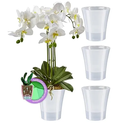 Santino 4er-Set Orchideentopf transparent mit selbstbewässerndem Dochtsystem - D 15 cm - Transparent - 2 L