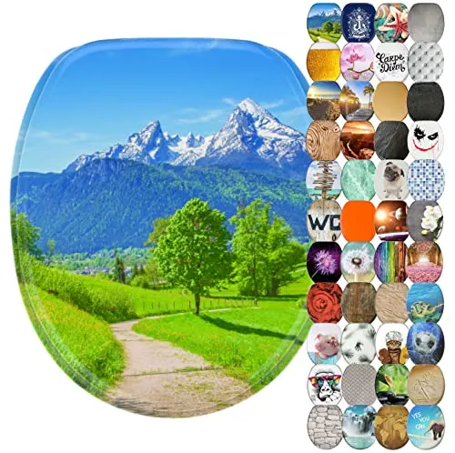 Sanilo WC Sitz mit Absenkautomatik - Alpen Design - WC-Sitz aus stabilem, bruchfestem Holz mit sanfter Absenkautomatik, pflegeleichter antibakterieller Oberfläche und einfache Montage für jedes WC.