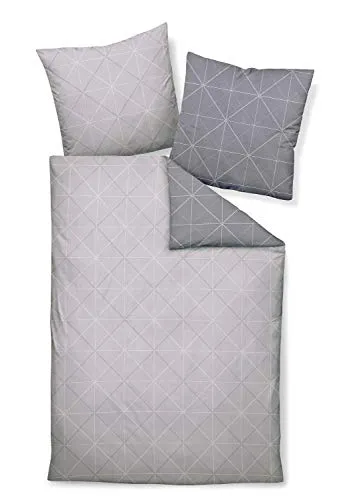 Davos Janine Fein-Biber Bettwäsche-Set 2tlg grau Silber - Bettwäsche-Set 2tlg aus 100% Baumwolle, Öko-Tex Standard 100 zertifiziert, mit stylischem geometrischem Muster und praktischem Qualitäts-Reißverschluss.