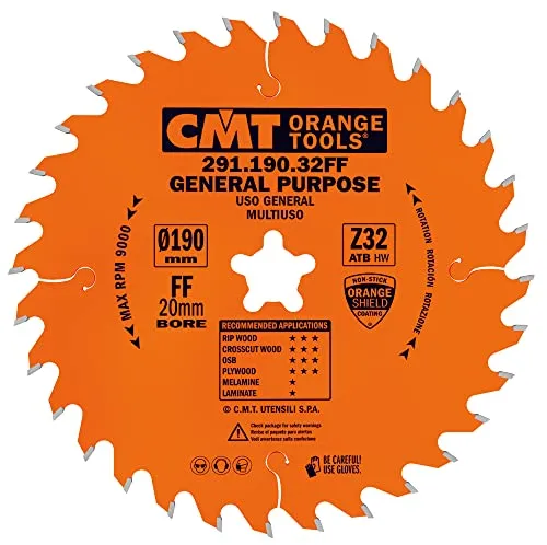 CMT Orange Tools Kreissägeblatt HW 190 x 2,6 x 20 - Z=32 für präzise Längs- und Querschnitte - Kreissägeblätter für Querschnitte, optimiert für hohe Qualität und Haltbarkeit, ideal für professionelle Anwendungen.