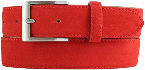BELTINGER Italienischer Veloursleder-Gürtel, 35 mm breit, Herren, Anzuggürtel, Hosengürtel, Wildleder, Edelstahl-Gürtelschnalle Silber | Rot 105cm