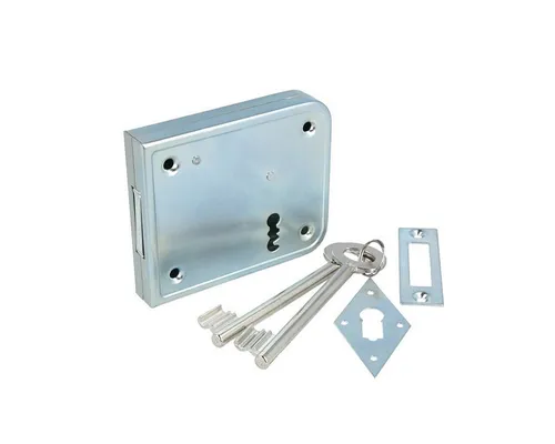 MS Beschläge Kastenschloss Kastenriegelschloss Aufschraubschloss DIN li / re »BB«, Dornmaß 65 mm, mit Flachschließblech, Türschloss Stahl verzinkt - 2-tourig