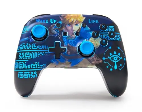 PowerA Verbesserter Kabelloser Controller für Nintendo Switch - Wake Up Link - Controller für Nintendo Switch mit Bluetooth-5.0, bis zu 30 Stunden Akkulaufzeit und ergonomischem Design für komfortables Spielen. Offiziell lizenziert und inklusive 3m USB-C-Ladekabel.