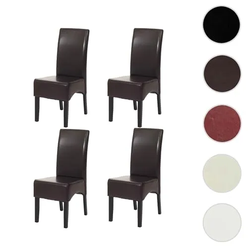 CHEFGASTRO 4er-Set Esszimmerstuhl Stuhl Küchenstuhl klassisch und zeitlos HxBxT 90x43x56cm Sitzhöhe 45cm Leder Braun dunkle Beine