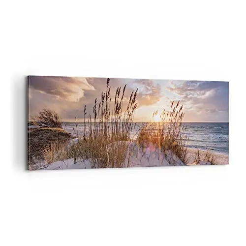 Panorama Bilder auf Leinwand 100x40cm Leinwandbild Westen auf der Strand Groß Wanddeko Bild Schlafzimmer Küche Wandbilder Dekoration Wohnzimmer Wall Decor Canvas Wand Kunstdruck Art AB100x40-4710