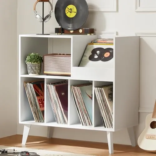 Großer Plattenständer mit Aufbewahrung,Plattenspieler-Ständer mit Ablage,Vinylplatten-Halterung mit Präsentationsfläche,Plattenständer für bis zu 300 Alben, Plattenregal für Musikzimmer und Wohnzimmer