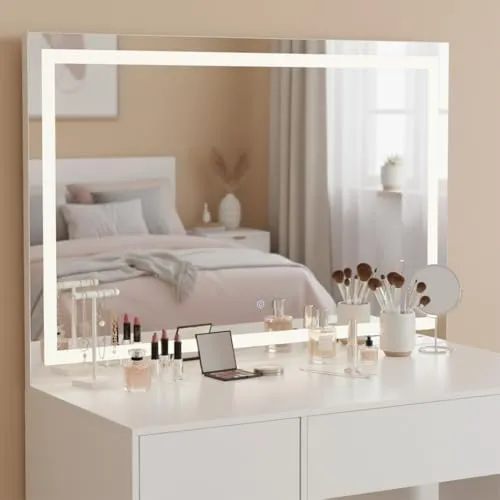 Bellamio Schminkspiegel Livny mit dimmbarer LED-Beleuchtung – Hollywood Spiegel - Eleganter Schminkspiegel mit dimmbarer LED-Beleuchtung für perfekte Lichtverhältnisse. Ideal für Ankleidezimmer oder Badezimmer. 3 Farbtemperaturen und Touch-Sensor für individuelle Anpassung.