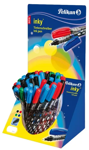 Pelikan Tintenschreiber Inky 273 im Display (50 Stück) - Schreibutensilien mit 50 hochwertigen Tintenschreibern in Blau, Grün und Schwarz, ideal für Schule und Büro.