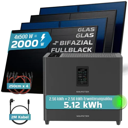 SUNNIVA® 2000W Balkonkraftwerk mit Marstek Jupiter C + Plus - Kompaktes Balkonkraftwerk mit 2000 W Leistung und bifazialen Solarmodulen. Ideal für Balkon, Terrasse oder Garten – flexibles System zur optimalen Energiegewinnung!
