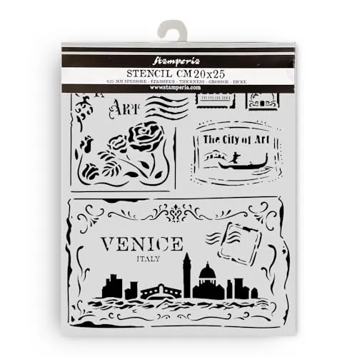 Stamperia - Thick Stencils for Scrapbooks, Albums, Cards, Bullet Journalling, and More, Flexible Material, Easy to Clean, Perfect for Hobbies, Crafts and Gifting (Venice, City of Art - Cards)