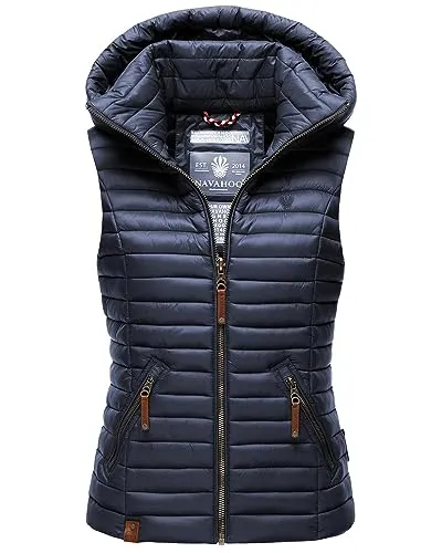 Navahoo Steppweste Shadaa - Stylische ärmellose Damen Weste mit Kapuze in Blau XS (34) - Funktionsjacken, modische und wasserabweisende Weste mit abnehmbarer Kapuze, ideal für den Übergang und lässige Looks.