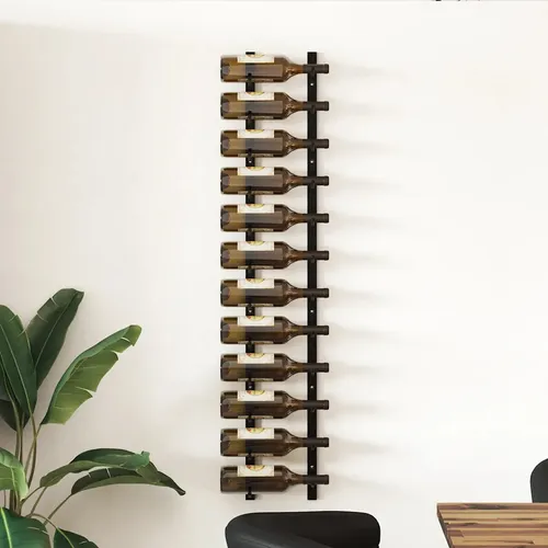 Wand-Weinregal für 12 Flaschen aus schwarzem Eisen - Elegantes Wand-Weinregal für 12 Flaschen, aus robustem Metall gefertigt. Ideal für die stilvolle Präsentation und Platzersparnis in jedem Raum.