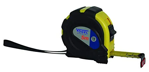 Vogel Germany Taschen-Bandmaß (Messlänge 5 m, 19 mm Querschnitt, Teilung mm, mit Magnetpunkten, gummiertes Gehäuse, Band knickstabil) 141005