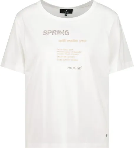 Monari T-Shirt - Hochwertiges T-Shirt aus Baumwolle und Modal, verziert mit eleganten Schrift-Details und funkelnden Strasssteinen – Ideal für stilvolle Outfits im Alltag.