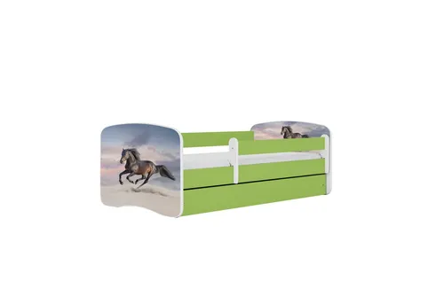 Raumhirsch Furniture Kinderbett mit Schublade, Grün, 70x140 cm - Kinderzimmermöbel mit flexiblem Schutzschiene für maximale Sicherheit und praktischer Schublade für Stauraum. Inklusive bequemer Matratze für erholsamen Schlaf.