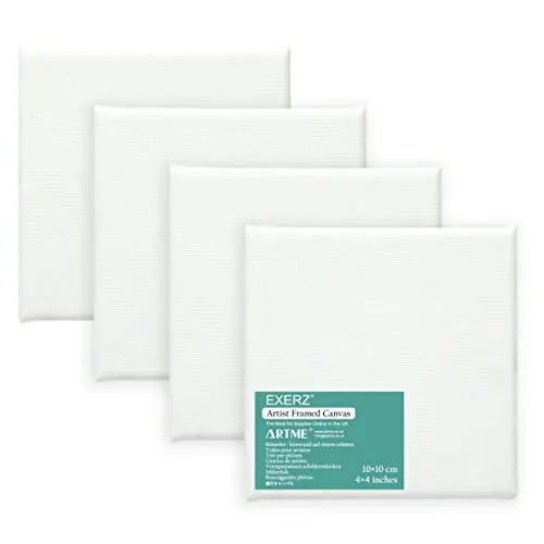 EXERZ 10 x 10 cm gespannte Leinwand, quadratisch, blanko, 1,7 cm, 280 g/m², 100% Baumwolle, dreifach grundiert, säurefrei, mittelkörnig, Acryl und Öl (10 x 15 cm-4 Stück))