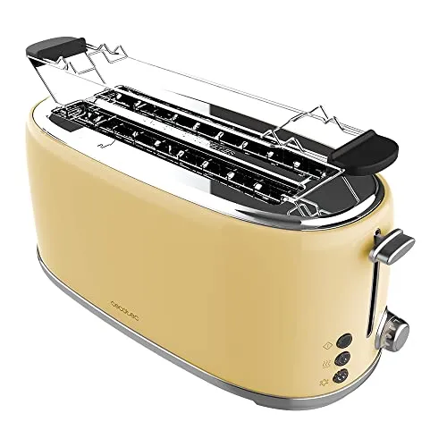 Cecotec Toaster 4 Scheiben Toast&Taste 1600 Retro Double Beige - Vielseitiger Toaster für 4 Scheiben mit 1630 W Leistung, breiten Schlitzen für dickes Brot und Brötchenhalter für große Speisen. Perfekt für Familienfrühstücke!