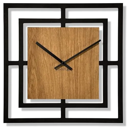 FLEXISTYLE Wanduhr ohne tickgeräusche modern Design Holz schwarz wanduhren Wohnzimmer jugendzimmer quadratisch Junge Harmonic