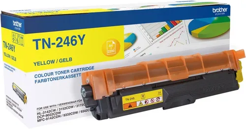 Brother TN-246Y Gelb Tonerpatrone - Tonerpatrone für brillante Farbdrucke, Reichweite von ca. 2200 Seiten, ideal für hochwertige Druckergebnisse.