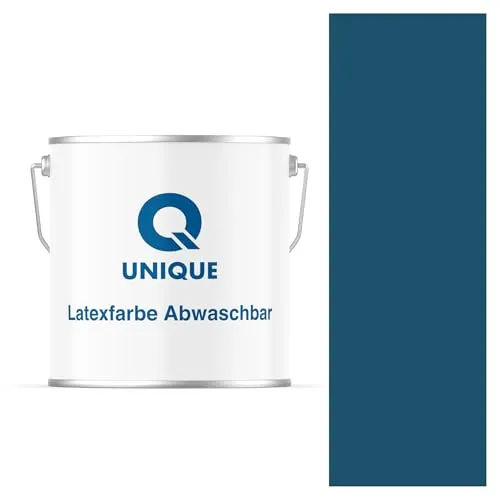 Q UNIQUE Latexfarbe ABWASCHBAR 5L (ca.35m2) Marineblau, Waschbare, hochdeckende, tiefmatte Latexfarbe auf Basis von Ethylen-Vinylacetat-Copolymer. VOC-frei, geeignet für Wände/Decken in Innenräu