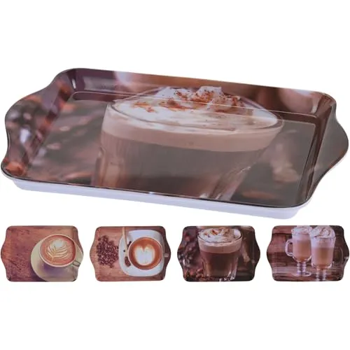 4-TLG. Set Tabletts aus Melamin Vier Modelle - 21 x 14 cm Melamintablett Set für Kaffee Snacks und kleine Leckereien - Kleines Tablett aus Kunststoff - Tablett klein aus Melamin 4er Set