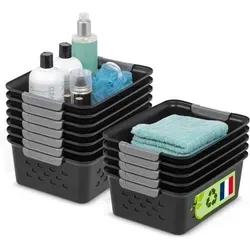 Iris Ohyama 12er-Set 5L Aufbewahrungskörbe - Regalkörbe, stapelbar & platzsparend, BPA-frei – ideal zur Organisation von Bad, Küche und Büro mit schnellem Zugriff auf Inhalte.