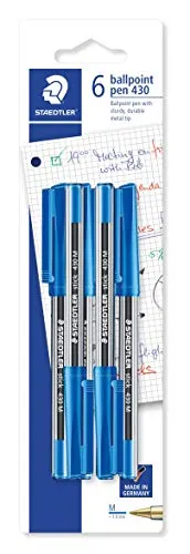 STAEDTLER 430 M3BK6 stick Kugelschreiber Linienbreite M, 0.45 mm, 6 Stück auf Blisterkarte, blau