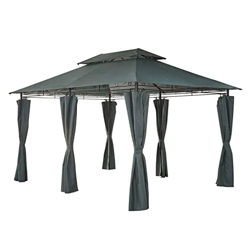 Mondeer Pavillon Gartenpavillon 300x400cm - Pavillons für Garten und Terrasse, robuster Metallrahmen mit 6 seitlichen Vorhängen für optimalen Sicht- und Wetterschutz.