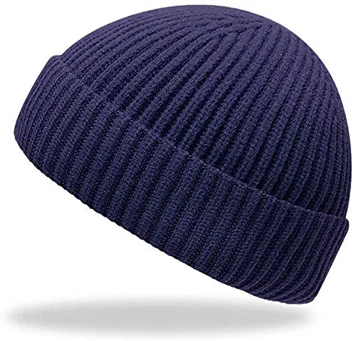 Furwabo Trawler Beanie Watch Hut Aufrollen Edge,Winter Warme Strickmützen Fischer Unisex(Marineblau)