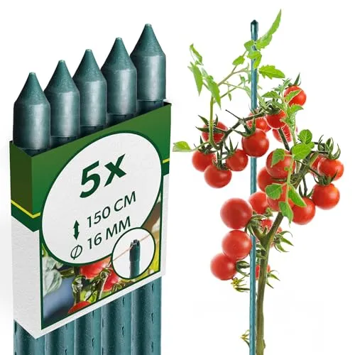 KADAX Pflanzstäbe 150 cm x 16 mm, 5er Set – Beschichteter Stahl Rankstab, Pflanzenstütze & Tomatenstäbe für Garten, Wetterfest & Stabil