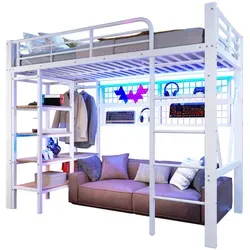 Okwish Hochbett Weiß, 90x200 cm, Metall für Kinder- & Jugendzimmer