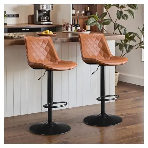 STOOLINK 2er Set Barhocker Barstuhl aus Mikrofaser-Leder, Whiskybraun