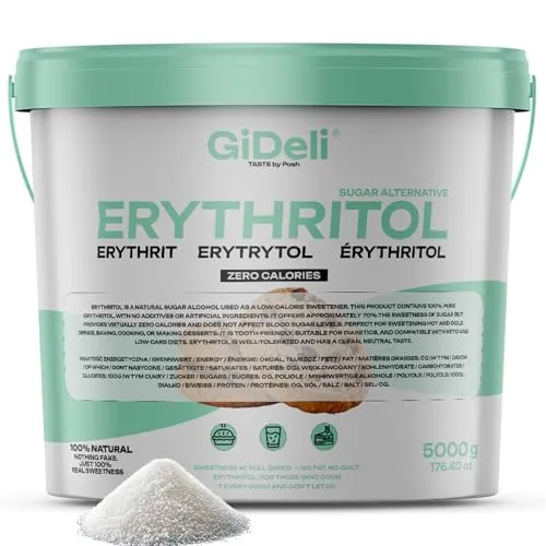 GiDeli Erythrit 5 kg im eimer Kristallzucker lebensmittel Ersatz als Vegane & zahnfreundliche Zucker Alternative
