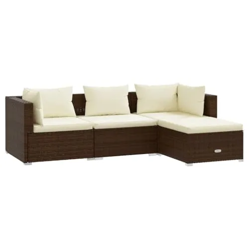 vidaXL 4-teiliges Gartenmöbel Set mit Kissen - Modulares Gartenmöbel Set aus robustem PE-Rattan, ideal für den Außenbereich. Bequeme, dick gepolsterte Kissen sorgen für höchsten Sitzkomfort.