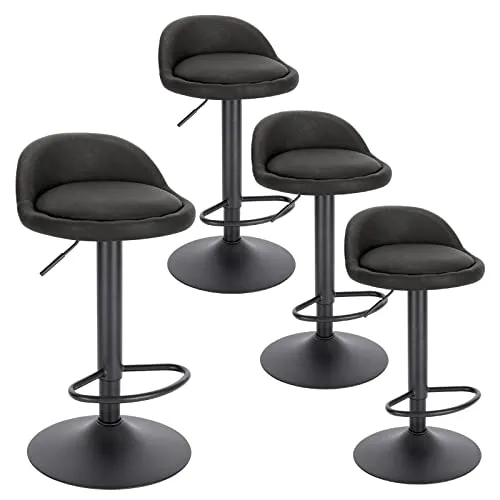 EUGAD Barhocker 4er Set 360° Drehstuhl Barstuhl mit Rückenlehne Fußstütze 120kg belastbar höhenverstellbar Kunstleder Metall Anthrazit 0913BY-4