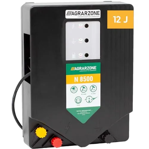 Agrarzone N8500 Weidezaungerät 230V, 12 Joule - Extra Starkes Elektrozaun Gerät 10.000V - LED-Kontrolle - Hohe Hütesicherheit für Pferde, Rinder, Schafzaun, Weidezaun
