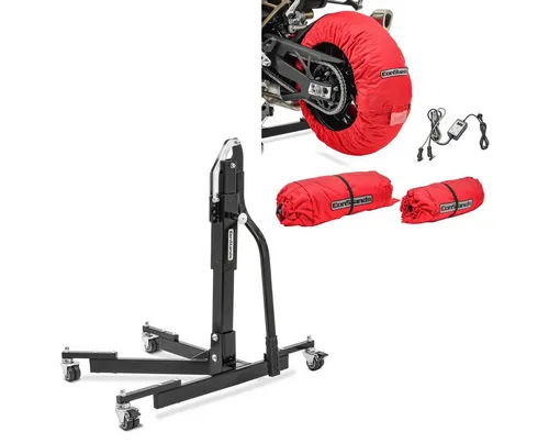 ConStands Motorradheber Set Reifenwärmer + Zentralständer S22 - Wagenheber und Reifenwärmer Set mit digitalem Temperaturregler, ideal für Wartung und Pflege von Motorrädern. Hohe Tragkraft und optimale Wärmeisolation für perfekte Ergebnisse.