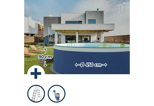 Planet Pool Rundpool Stahlwandpool Set (3-teilig) rund 450x90 cm, Stahl (Beckenset), verzinkte Stahlwand