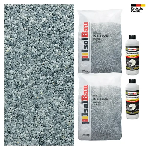 Steinteppich SET Ice Blue 1-4mm Marmorkies 50kg + PU-Bindemittel Set für 5m²