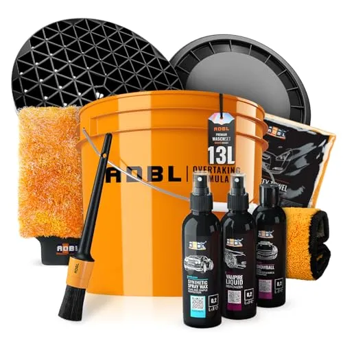 Auto Waschset: ADBL Wascheimer (13L, orange) + Schmutzsieb + Deckel für die schonende Auto Handwäsche