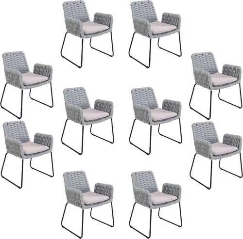HOME DELUXE Gartenstuhl BALERO Hellgrau - 10er Set mit Armlehnen - Robuster Gartenstuhl mit stilvollem Seilgeflecht. Wetterbeständig, komfortabel und ideal für entspannte Stunden im Freien. Perfekt kombinierbar und pflegeleicht.
