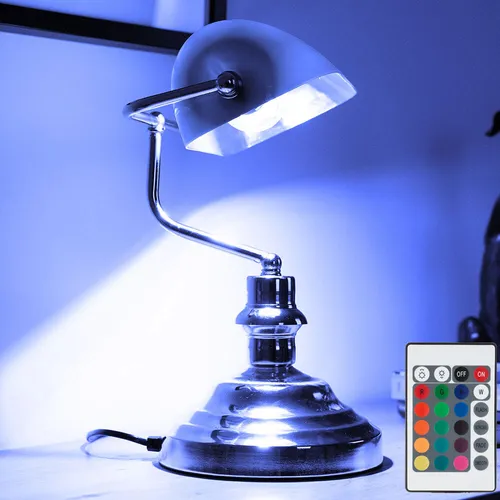 Retro Tischleuchte mit Fernbedienung - Banker Lampe in Grün - Tischleuchte im Retro-Stil mit grünem Lampenschirm, dimmbar und mit RGB LED Leuchtmittel für stimmungsvolle Beleuchtung. Ideal für Büro und Heim, inklusive Fernbedienung für Farbwechsel.