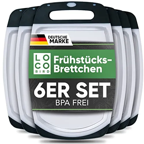 Loco Bird Frühstücksbrettchen Spülmaschinenfest - Brettchen 25x16cm - Schneidebrett Kunststoff BPA freie - Hygienisches Brotzeitbrett für die Küche - vielseitiges Cutting Board in weiß